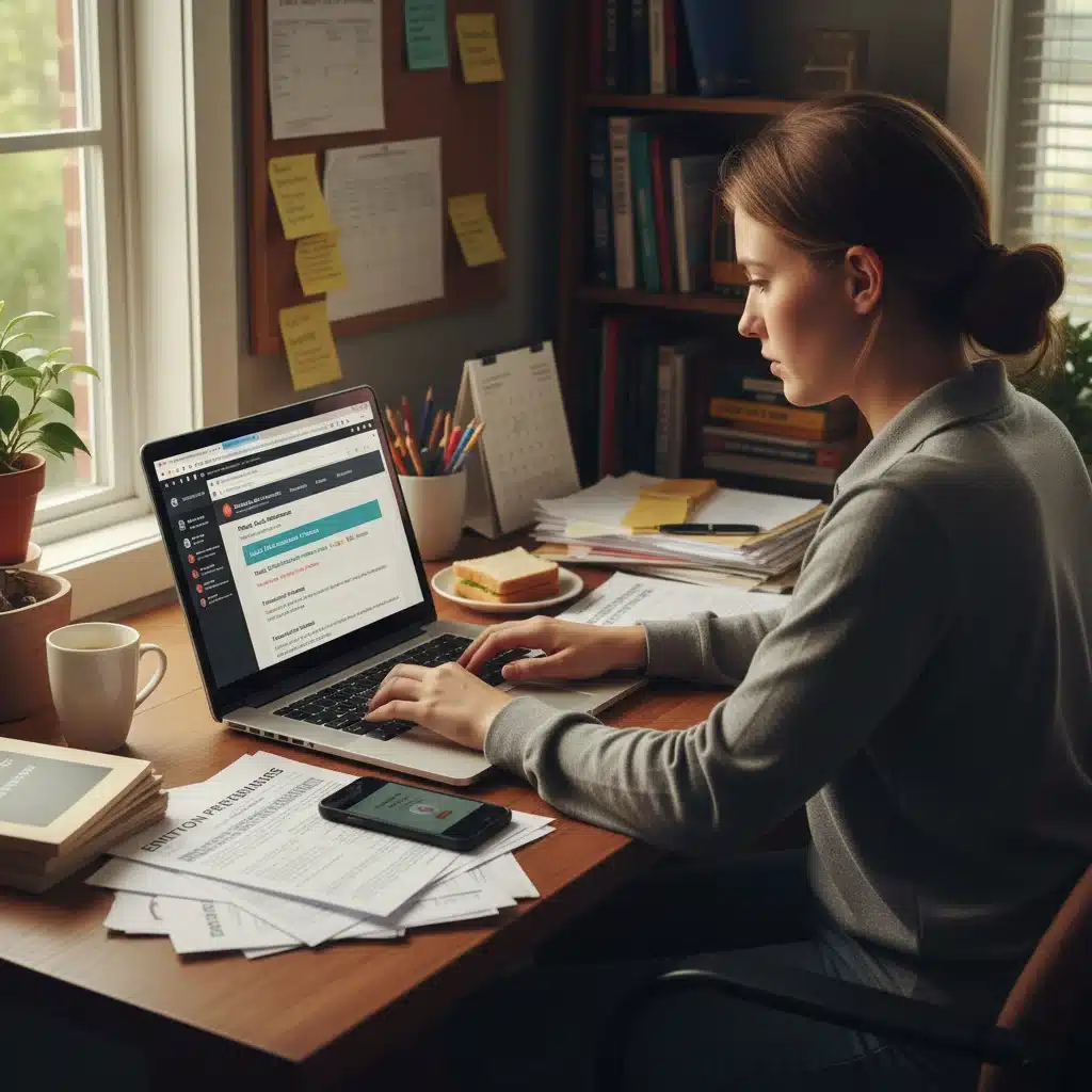 Person researching rental assistance programs online, seeking housing aid.