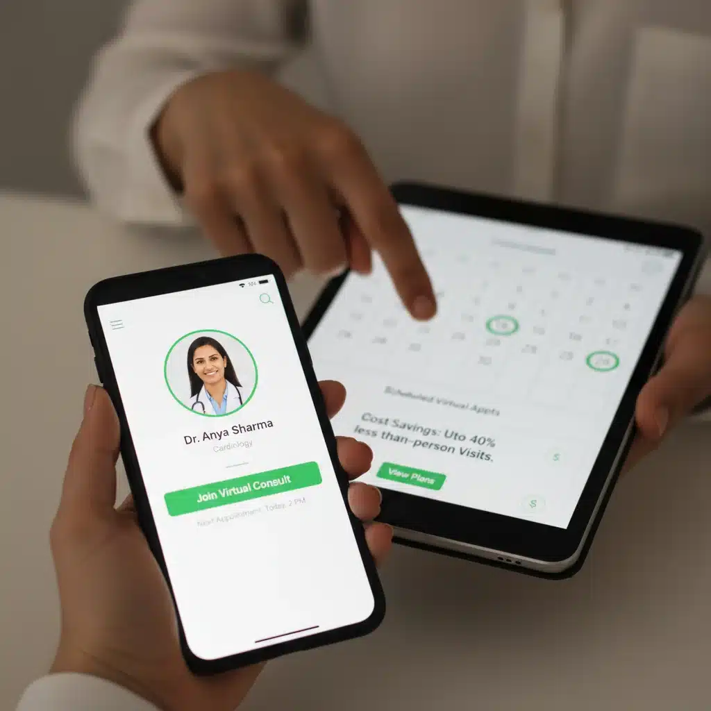 Smartphone displaying telehealth app with scheduled low-cost virtual care appointment.