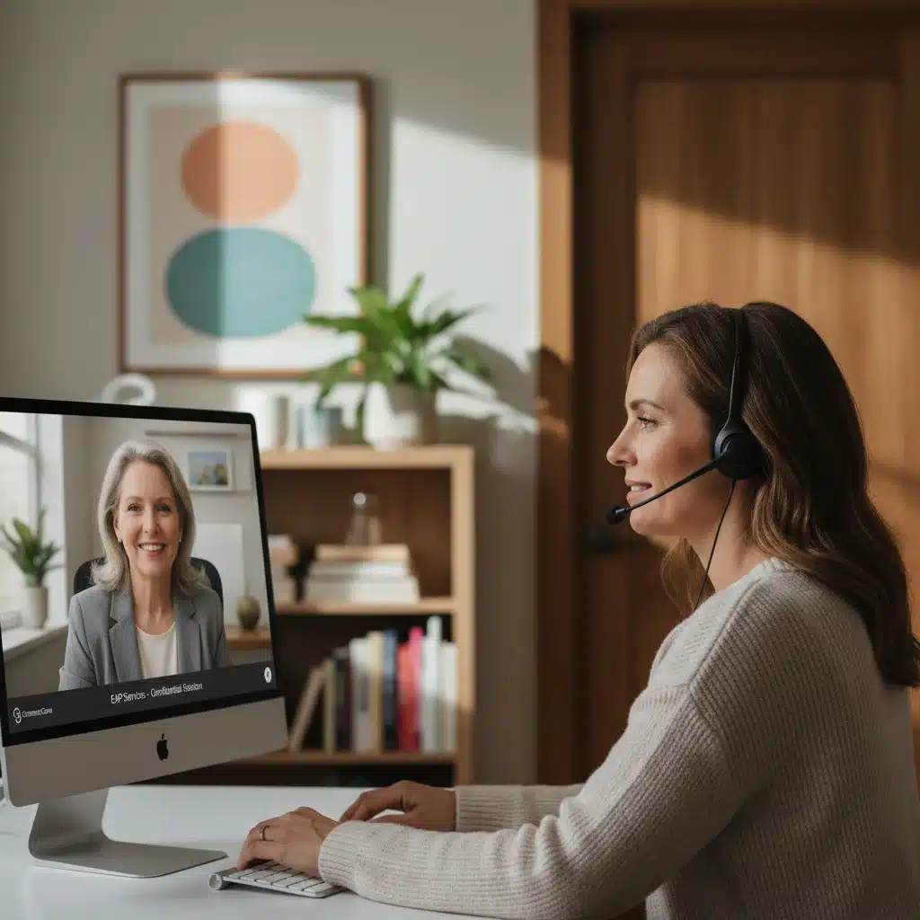 Individual receiving virtual EAP counseling for personal support