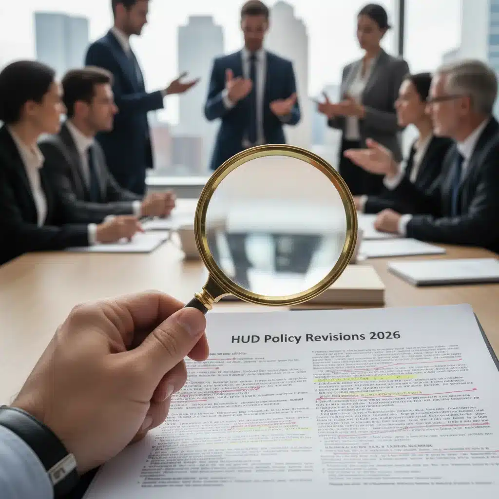 Analyzing HUD policy revisions document with magnifying glass