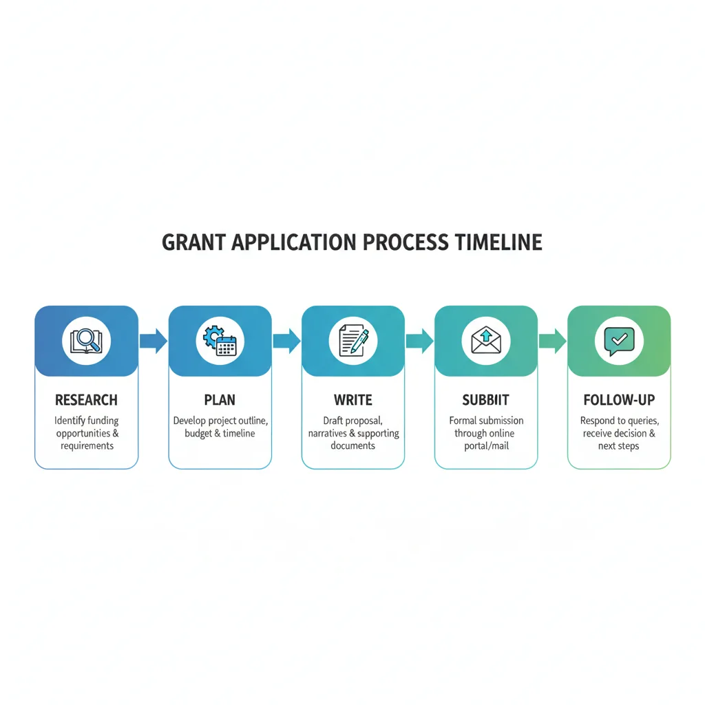 Infographic showing a 5-step grant application process timeline