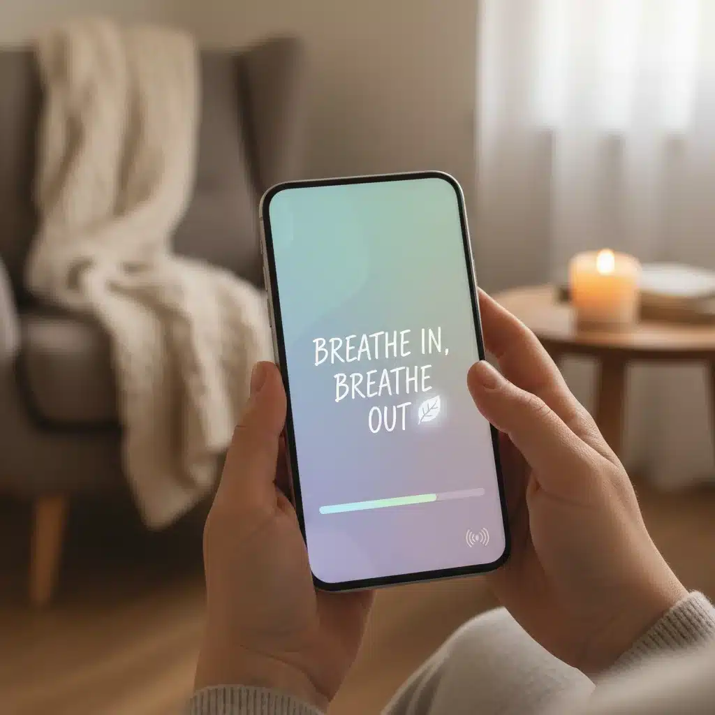 Interfaz de aplicación de mindfulness con ejercicio de respiración guiada
