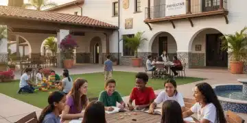 Niños y adolescentes felices en un entorno de apoyo, simbolizando bienestar y salud mental.