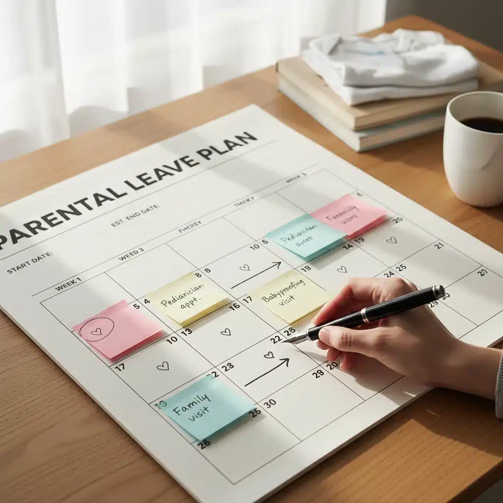 Calendario marcando 16 semanas de permiso de paternidad y maternidad
