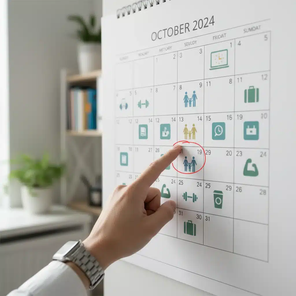 Calendario con iconos de equilibrio entre vida personal y laboral