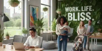 Derechos Laborales Padres y Madres 2026: Guía Completa para Proteger tu Empleo y Tiempo Familiar Padres y madres sonrientes con sus hijos en un entorno de oficina moderno, simbolizando la conciliación laboral y familiar.