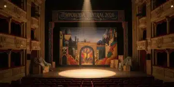 Teatro en España 2026: 3 Obras Imprescindibles y Entradas Baratas Escenario teatral español con focos, butacas vacías y ambiente de expectación para la temporada 2026.