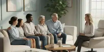 Apoyo Psicológico Familiar 2026: Guía Completa de Recursos Gratuitos y Subvencionados en España Familia recibiendo apoyo psicológico profesional en un entorno acogedor