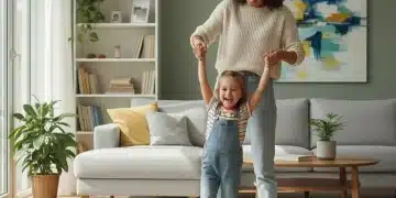 Madre sonriente jugando con su hijo, simbolizando el apoyo a familias monoparentales