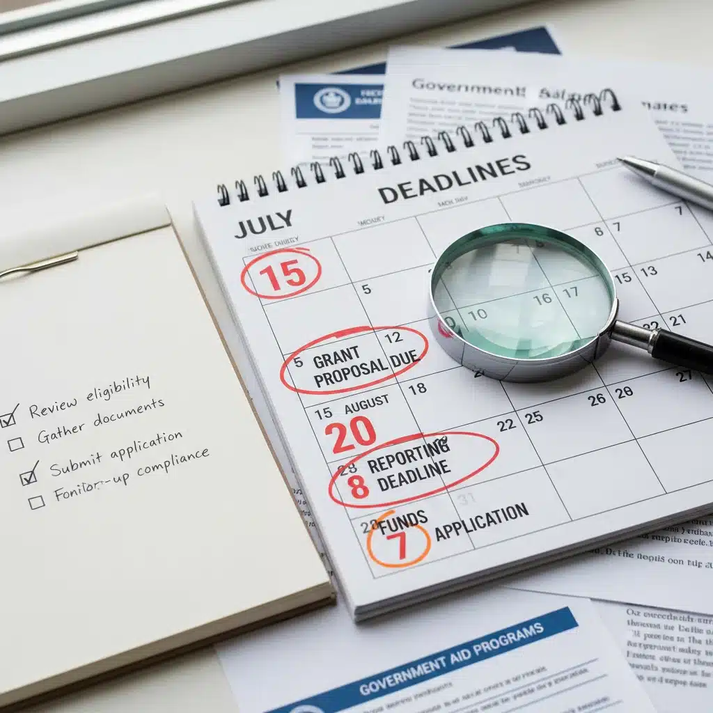 Calendario marcando fechas clave para la solicitud de subvenciones FP en España 2026.