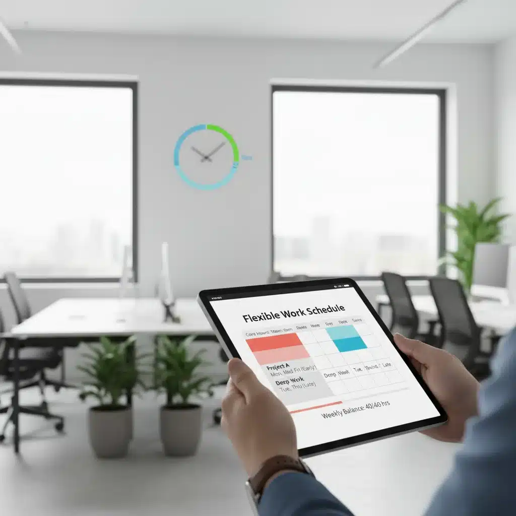 Persona gestionando horario laboral flexible en una tablet, representando la autonomía y el equilibrio.