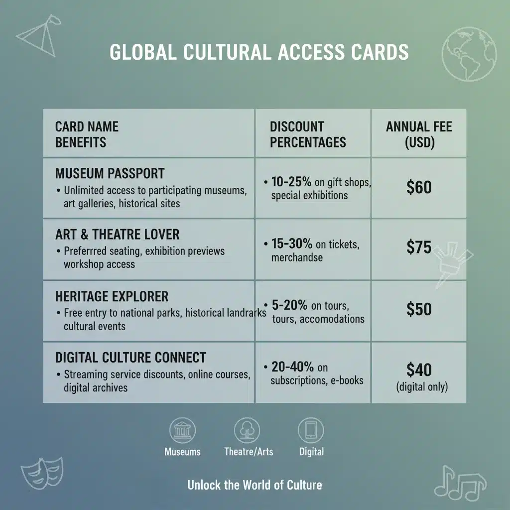 Infografía comparativa de las características y beneficios de varias tarjetas culturales.