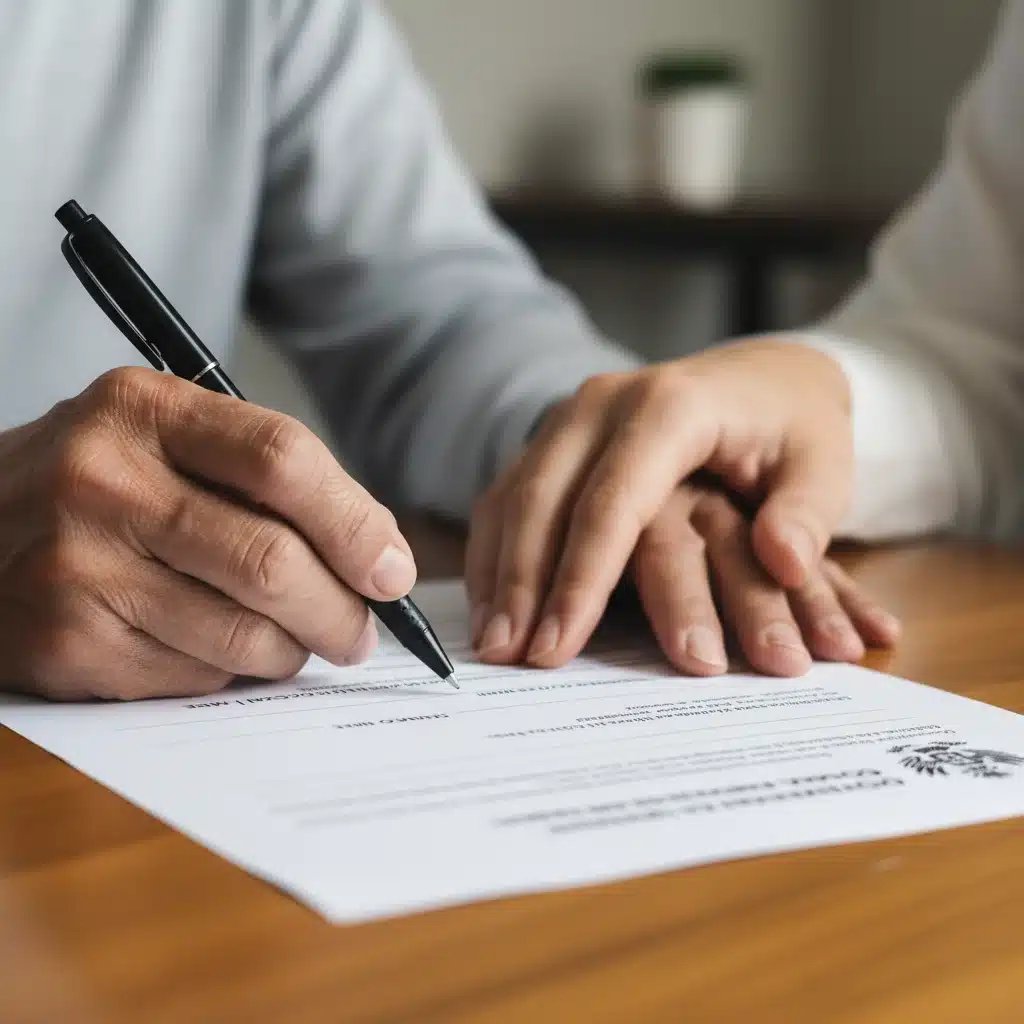Manos de una persona mayor rellenando un formulario oficial con asistencia, representando el proceso de solicitud de ayudas.
