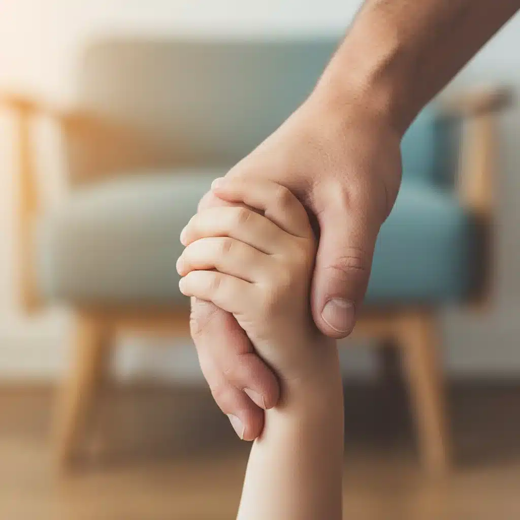 Manos de adulto y niño unidas, simbolizando apoyo familiar