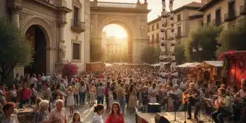 Gente disfrutando de diversas actividades culturales en una ciudad española, representando el impacto económico del ocio.