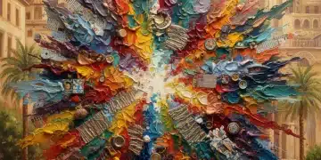 Pintura abstracta vibrante que simboliza la diversidad de proyectos artísticos en España.