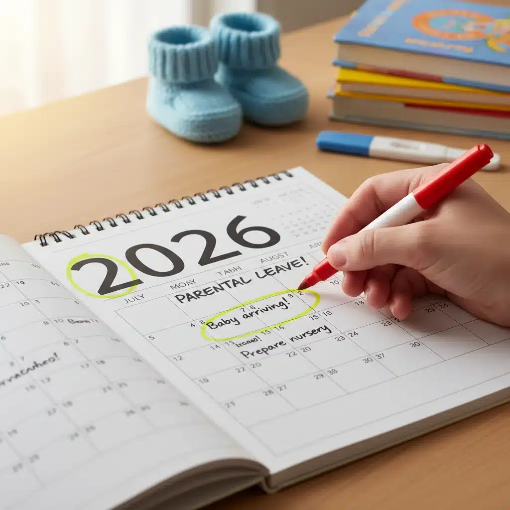 Calendario marcando el año 2026 y la planificación del permiso parental.