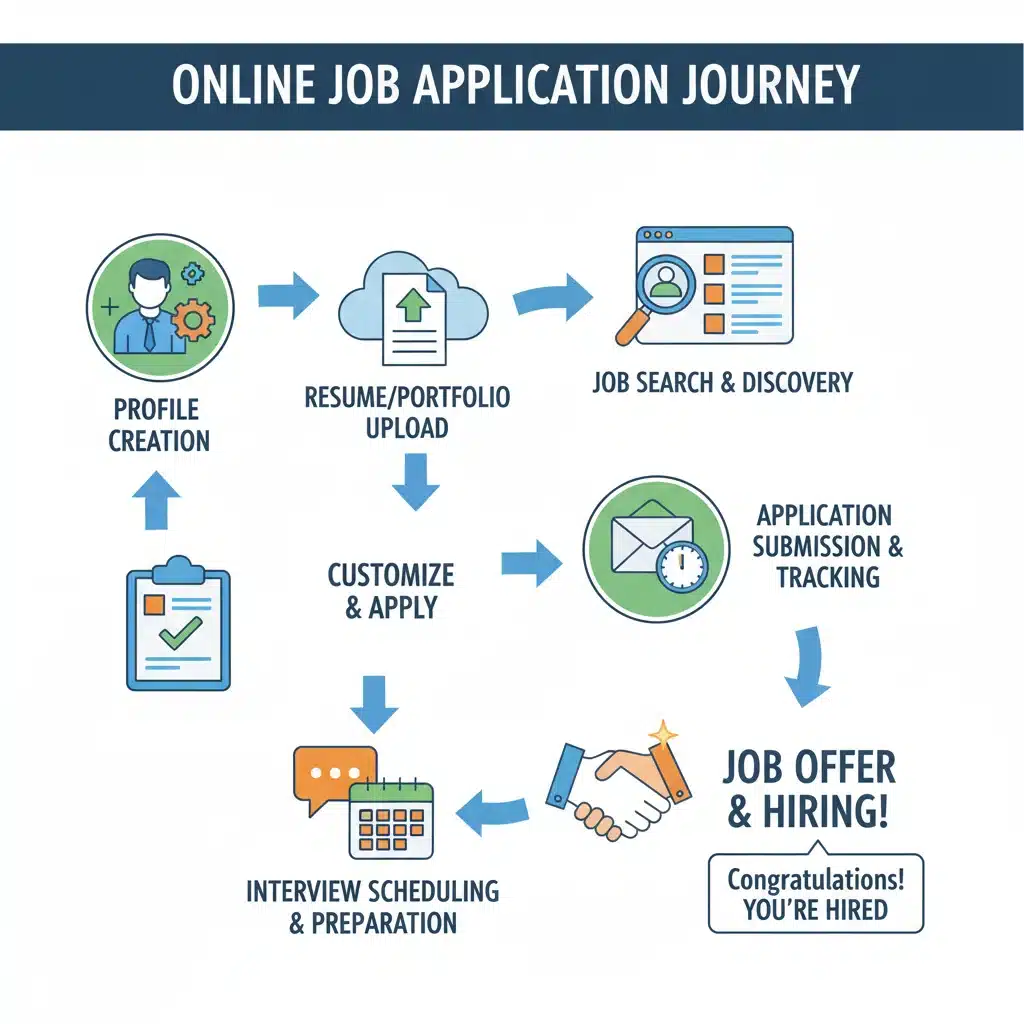 Infografía del proceso de búsqueda y aplicación de empleo online