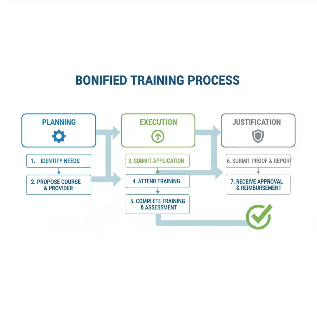 Diagrama de flujo detallado que explica el proceso paso a paso para gestionar la formación bonificada en una empresa.