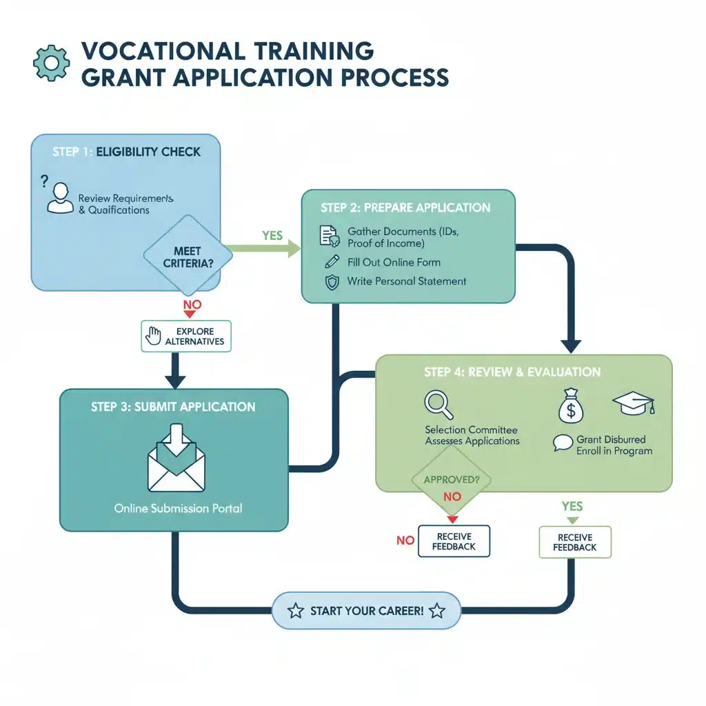 Diagrama de flujo explicando el proceso de solicitud para las ayudas de Formación Profesional.