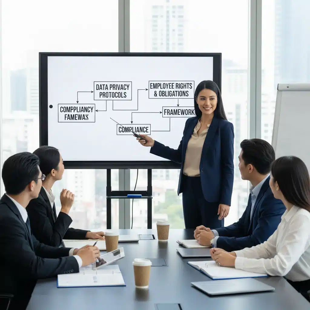 Experto en RRHH explicando nuevas normativas de contratos de formación a jóvenes.