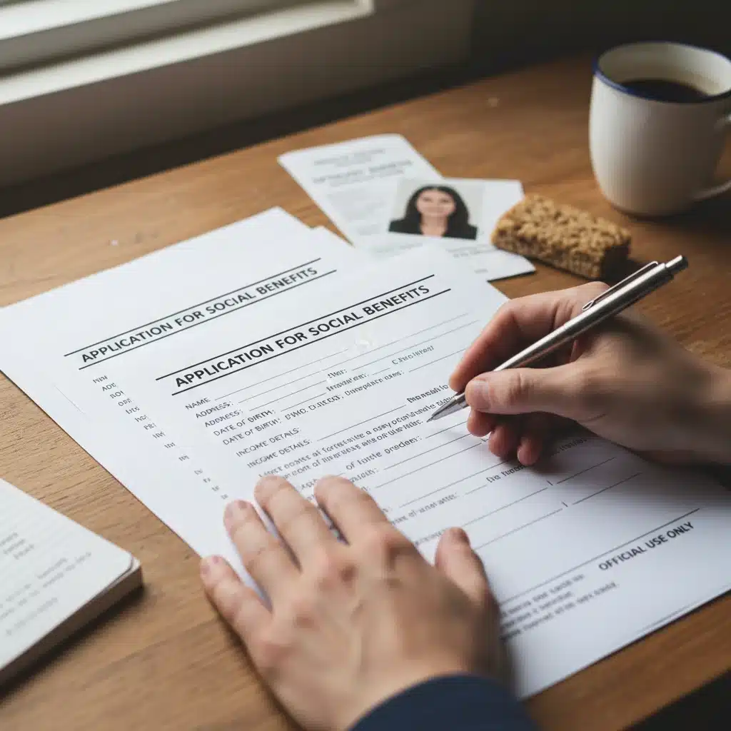 Manos rellenando formularios de solicitud de ayudas gubernamentales