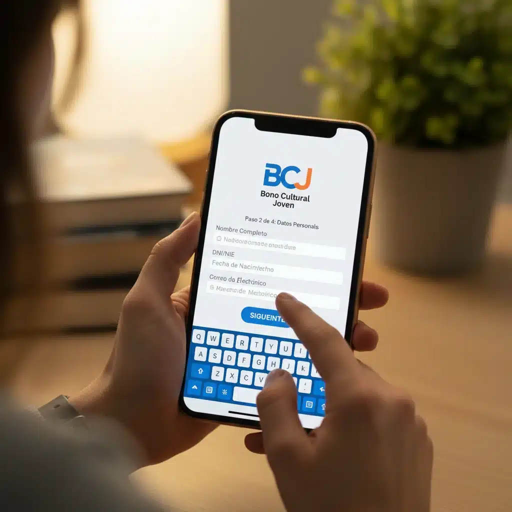 Proceso de solicitud digital del Bono Cultural Joven en un smartphone