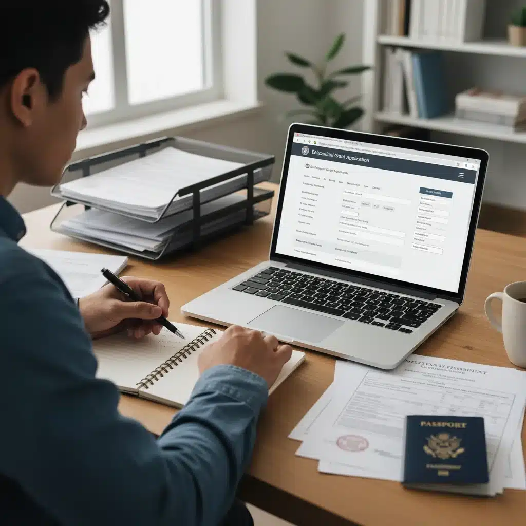 Persona completando una solicitud online para subvenciones de Formación Profesional en España.