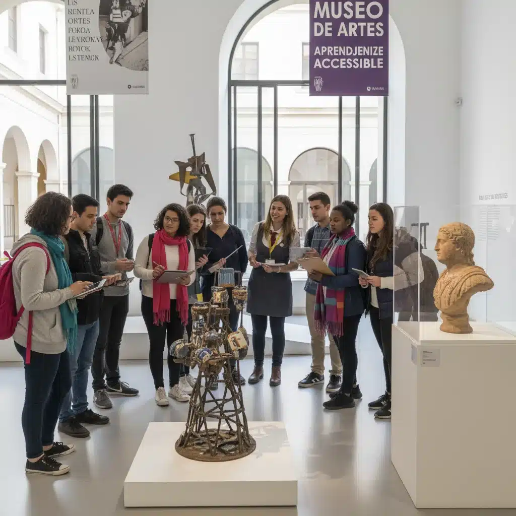 Jóvenes participando en un taller o visita guiada en un museo español.