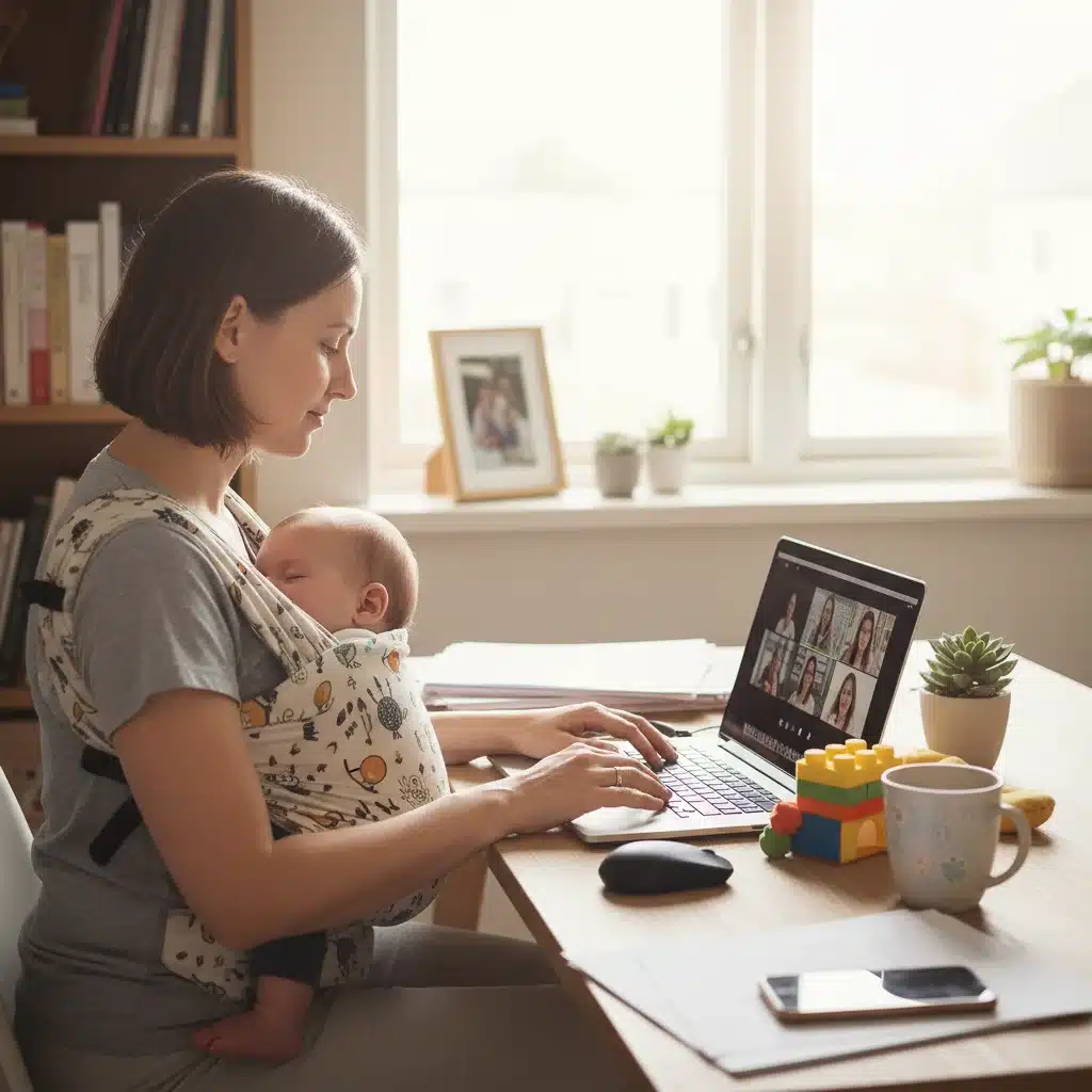 Padre o madre teletrabajando con su bebé, conciliación familiar