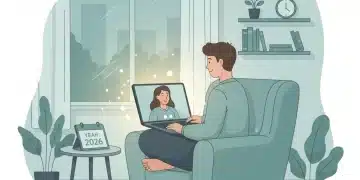 Mujer recibiendo terapia psicológica online en casa, simbolizando el acceso a la subvención estatal de 2026.