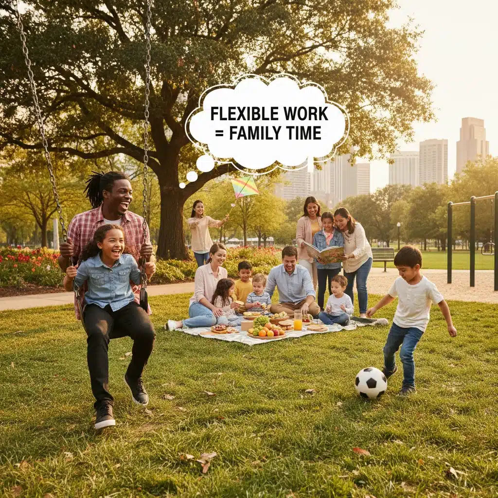 Familias disfrutando tiempo de calidad gracias a horarios flexibles