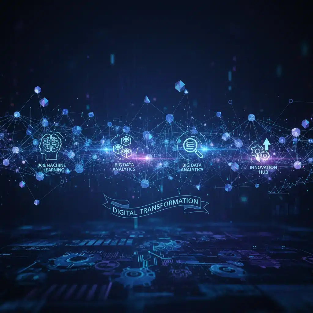Representación visual de la transformación digital y la interconexión tecnológica