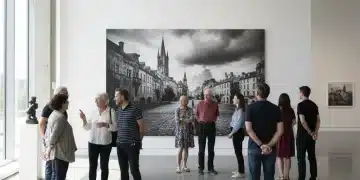 Visitantes admirando una fotografía en una exposición gratuita en España