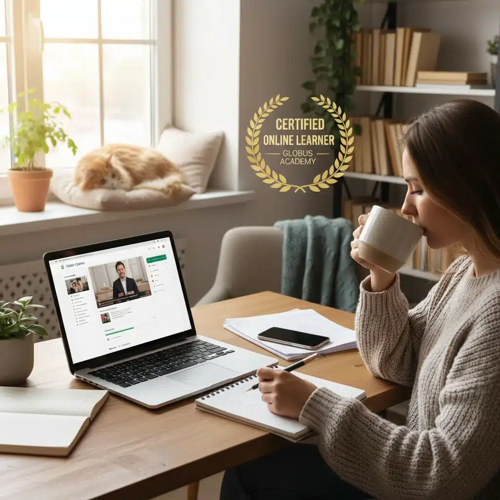Persona estudiando online para obtener una certificación profesional de alto valor.