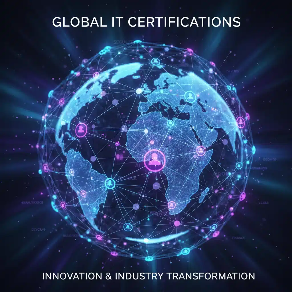 Red global de tecnología y datos simbolizando el impacto de certificaciones IT.