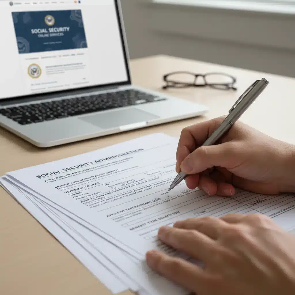 Manos rellenando formularios de solicitud de prestaciones por nacimiento y cuidado del menor.
